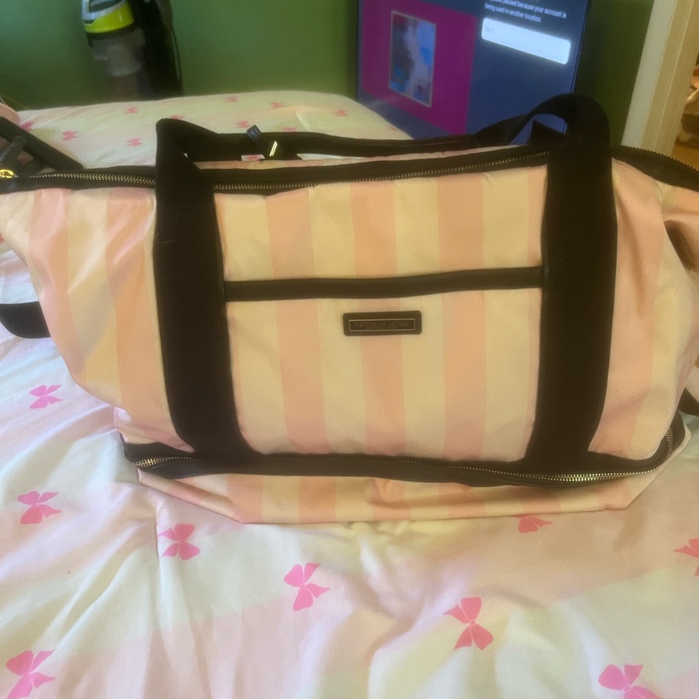 Victoria’s Secret Pink and White Striped Weekender Tote Bag